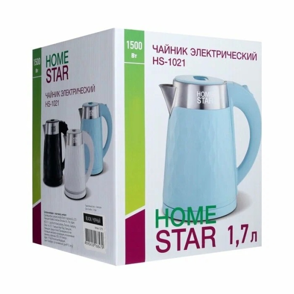 5. Чайник HOMESTAR HS-1021 1,7 л, 1,5кВт, черный, двойной корпус