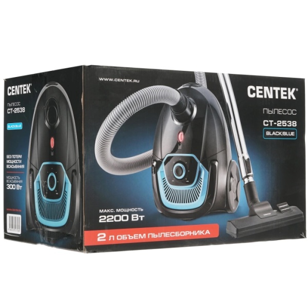 5. Пылесос Centek CT-2538  2200-300Вт, регулятор мощности, ткан. мешок 2л, шнур 4.5м