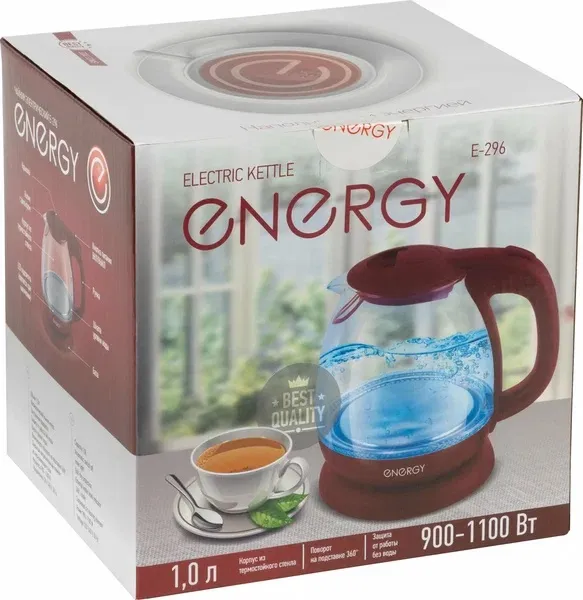 5. Чайник ENERGY Е-296 красный 1,1кВт,1,0л,диск